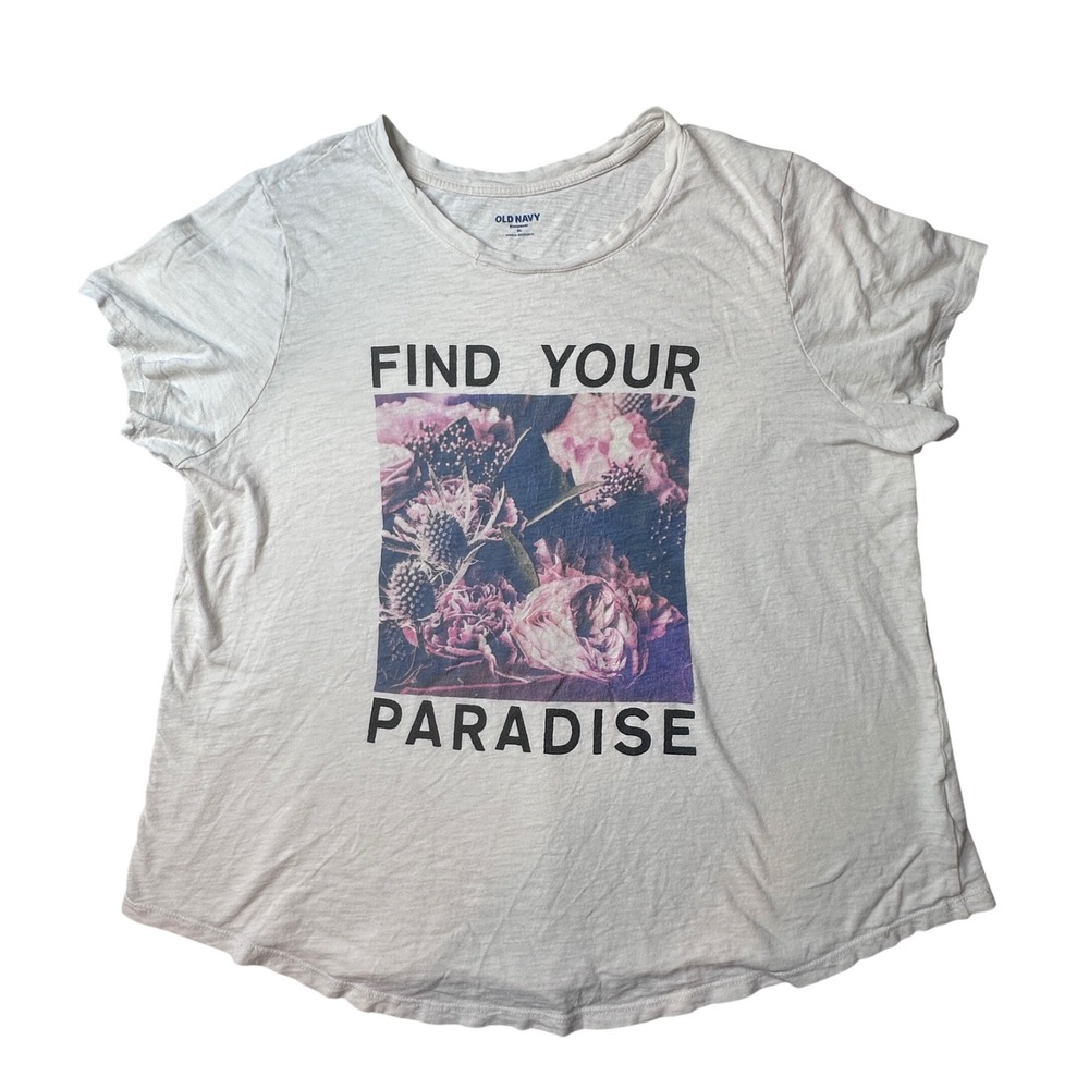Old Navy T-Shirt Women XL Ivory Find Your Paradise Everywear Floral Slub Graphic